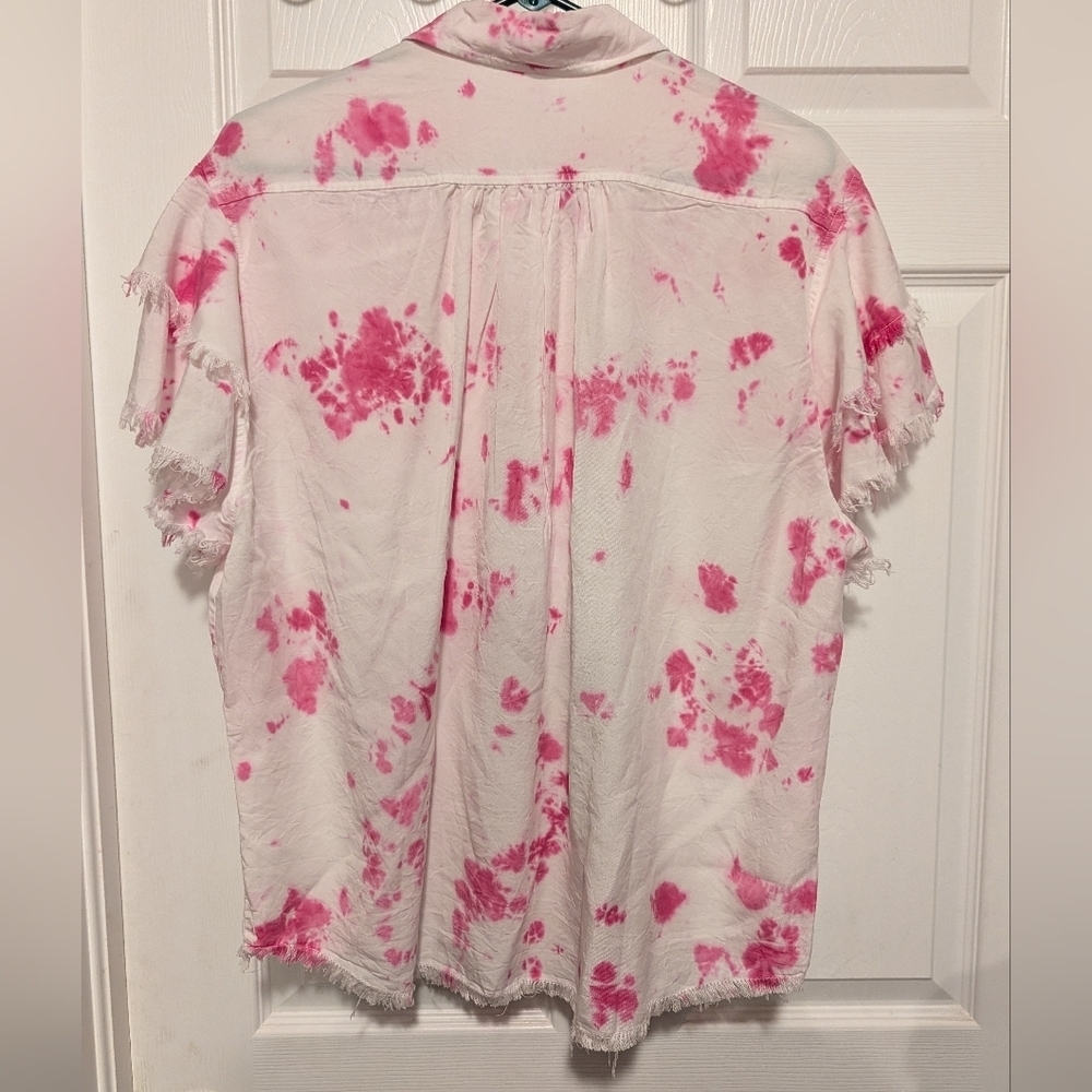 White Birch Tie Dye Button Down Shirt Pink White Medium - Picture 5 of 15